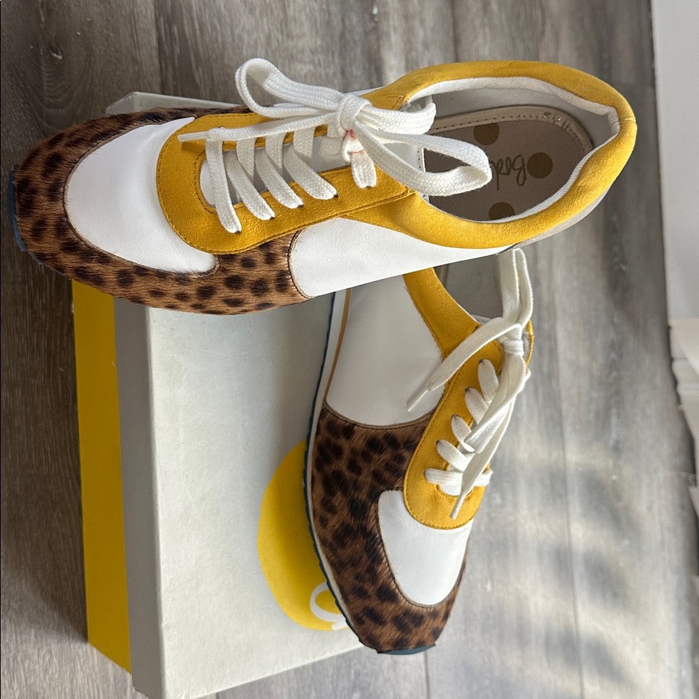 Yellow, White, and Leopard Print Sneakers